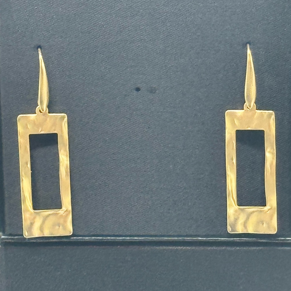INC Gold Tone Rectangle Hammered Open Drop Dangle earrings In Box